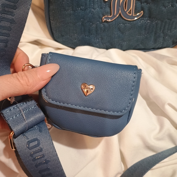 New Juicy Couture Blue Denim Pink League Hobo Purse Bag Set - Picture 2 of 7